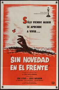 8t029 ALL QUIET ON THE WESTERN FRONT Spanish/U.S. 1sh R60s Lew Ayres in a story of blood, guts and tears!