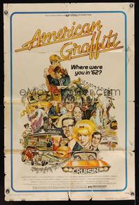 8t037 AMERICAN GRAFFITI 1sh '73 George Lucas teen classic, it was the time of your life!