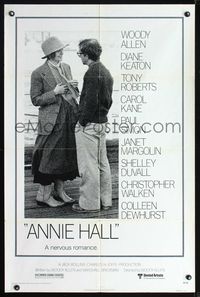 8t040 ANNIE HALL 1sh '77 full-length Woody Allen & Diane Keaton, a nervous romance!