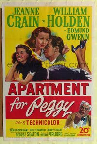 8t043 APARTMENT FOR PEGGY 1sh '48 romantic art of sexy Jeanne Crain & William Holden!