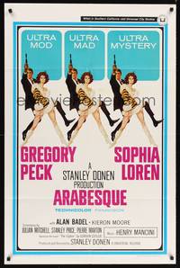 8t046 ARABESQUE 1sh '66 Gregory Peck, sexy Sophia Loren, ultra mod, ultra mad, ultra mystery!