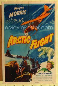 8t047 ARCTIC FLIGHT 1sh '52 Wayne Morris, cool artwork of North Pole adventures!