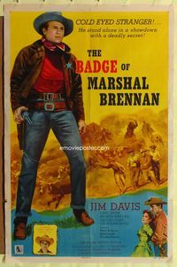 8t058 BADGE OF MARSHAL BRENNAN 1sh '57 Jim Davis & Grand Ol' Opry star Carl Smith!