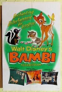 8t061 BAMBI 1sh R57 Walt Disney cartoon classic, art with Thumper and Flower!