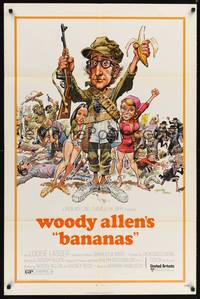 8t062 BANANAS 1sh '71 great artwork of Woody Allen by E.C. Comics artist Jack Davis!