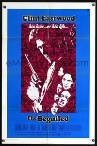 8t075 BEGUILED 1sh '71 cool psychedelic art of Clint Eastwood & Geraldine Page, Don Siegel