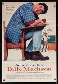 8t090 BILLY MADISON 1sh '95 wacky image of Adam Sandler going back to school!