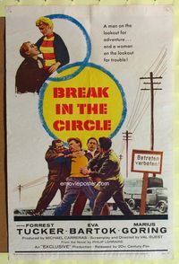 8t121 BREAK IN THE CIRCLE 1sh '57 Val Guest, Forrest Tucker, Eva Bartok on the lookout for trouble