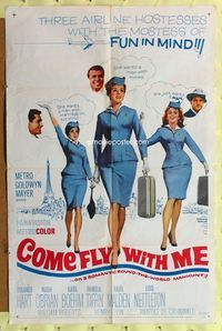 8t180 COME FLY WITH ME 1sh '63 sexy airline hostesses daydreaming of men!