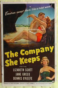 8t186 COMPANY SHE KEEPS 1sh '51 art of sexy bad girl Jane Greer + Lizabeth Scott!