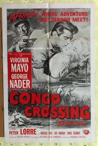 8t189 CONGO CROSSING military 1sh '56 Peter Lorre pointing gun at Virginia Mayo & George Nader!