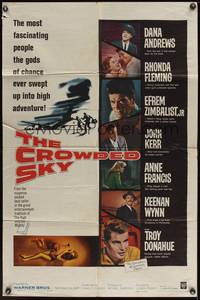 8t205 CROWDED SKY 1sh '60 Dana Andrews, Rhonda Fleming, airplane disaster thriller!