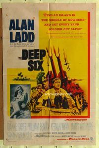 8t234 DEEP SIX 1sh '58 cool art of World War II soldiers Alan Ladd & William Bendix!