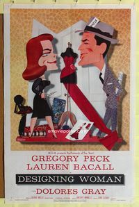 8t241 DESIGNING WOMAN style B 1sh '57 best art of Gregory Peck & Lauren Bacall by Jacques Kapralik!