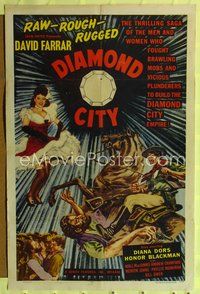 8t251 DIAMOND CITY 1sh '51 David Farrar, Diana Dors, Honor Blackman, raw, rough, rugged!