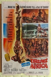8t276 DRUMS OF AFRICA 1sh '63 great image of Frankie Avalon hunting in the jungle!