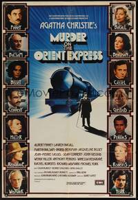 8t614 MURDER ON THE ORIENT EXPRESS English 1sh '74 Agatha Christie, great different art of train!