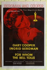 8t312 FOR WHOM THE BELL TOLLS 1sh R57 romantic c/u of Gary Cooper & Ingrid Bergman, Hemingway!