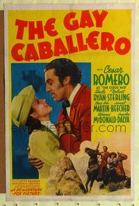 8t340 GAY CABALLERO 1sh '40 Cesar Romero as The Cisco Kid loves pretty Sheila Ryan!