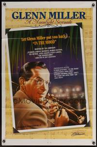 8t353 GLENN MILLER A MOONLIGHT SERENADE video 1sh '85 Johnny Desmond, art of Miller w/trombone!
