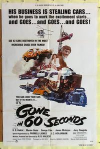 8t361 GONE IN 60 SECONDS 1sh '74 cool art of stolen cars by Edward Abrams, crime classic!