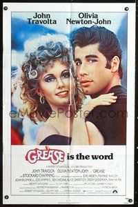 8t369 GREASE 1sh '78 close up of John Travolta & Olivia Newton-John in a most classic musical!