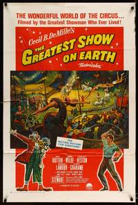 8t377 GREATEST SHOW ON EARTH style A 1sh R61 Cecil B. DeMille circus classic, Charlton Heston!