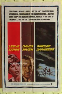 8t387 GUNS OF DARKNESS 1sh '62 art of Leslie Caron & David Niven who can't escape!