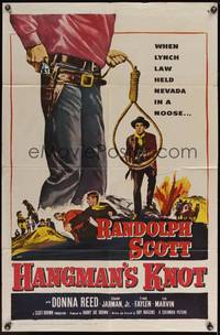 8t397 HANGMAN'S KNOT 1sh R61 cool image of Randolph Scott by noose, Donna Reed!