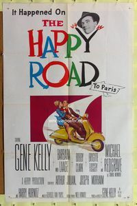 8t399 HAPPY ROAD 1sh '57 Gene Kelly directs & stars w/pretty Barbara Laage on Vespa!