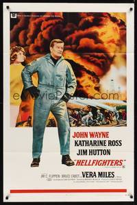 8t410 HELLFIGHTERS 1sh '69 John Wayne as fireman Red Adair, Katharine Ross, art of blazing inferno