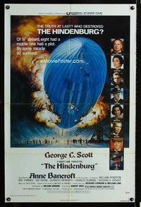 8t416 HINDENBURG 1sh '76 George C. Scott & all-star cast, art of zeppelin crashing down!
