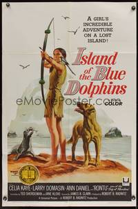 8t456 ISLAND OF THE BLUE DOLPHINS 1sh '64 Native American Indian Celia Kaye with dog & seal!