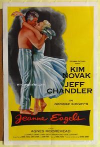 8t462 JEANNE EAGELS 1sh '57 best romantic artwork of Kim Novak & Jeff Chandler kissing!