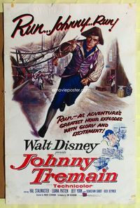 8t466 JOHNNY TREMAIN 1sh '57 Walt Disney, from the Esther Forbes novel, art of Hal Stalmaster!