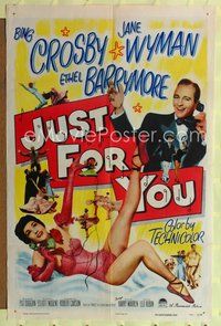 8t473 JUST FOR YOU 1sh '52 Bing Crosby & sexy Jane Wyman on telephone!