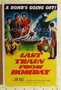 8t496 LAST TRAIN FROM BOMBAY 1sh '52 Jon Hall, Christine Larsen, cool train artwork!