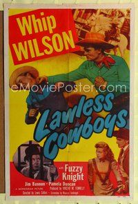 8t499 LAWLESS COWBOYS 1sh '51 great huge image of Whip Wilson punching bad guy!