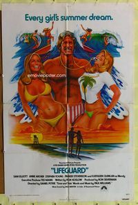 8t510 LIFEGUARD int'l 1sh '76 art of barechested Sam Elliot with sexy beach babes by Roger Huyssen!
