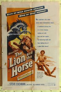 8t513 LION & THE HORSE 1sh '52 cool artwork of wild beast vs stallion!