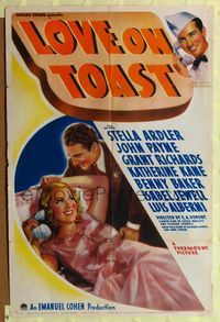 8t536 LOVE ON TOAST style A 1sh '37 Stella Adler in one of her rare film appearances, John Payne!