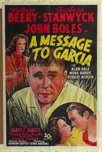 8t579 MESSAGE TO GARCIA 1sh '36 Wallace Beery & Barbara Stanwyck in Spanish-American War!