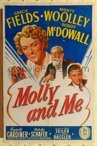 8t590 MOLLY & ME 1sh '45 artwork of Gracie Fields, Monty Woolley & Roddy McDowall!