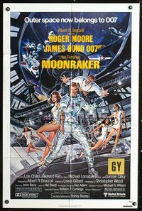 8t601 MOONRAKER 1sh '79 art of Roger Moore as James Bond & sexy babes in space by Gouzee!