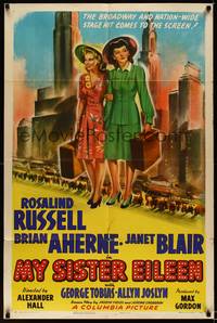 8t618 MY SISTER EILEEN style A 1sh '42 Rosalind Russell in the stage hit that convulsed Broadway!