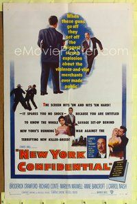8t625 NEW YORK CONFIDENTIAL 1sh '55 Broderick Crawford, Richard Conte, Marilyn Maxwell!