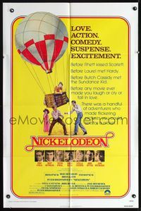 8t628 NICKELODEON 1sh '76 art of Ryan O'Neal & Burt Reynolds fighting by hot air balloon!