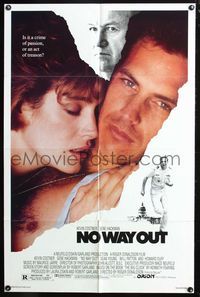 8t634 NO WAY OUT 1sh '87 close up of Kevin Costner & Sean Young, Gene Hackman!