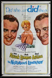 8t638 NOTORIOUS LANDLADY 1sh '62 art of sexy naked Kim Novak between Jack Lemmon & Fred Astaire!
