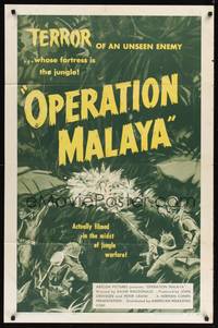 8t654 OPERATION MALAYA 1sh '55 Terror in the Jungle, an unseen communist enemy!